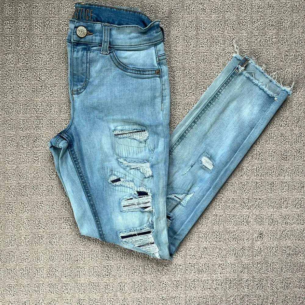 Justice High Rise Denim Jegging Light Blue Distressed Girls 10